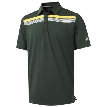 Imagem de Rouen Camisa polo masculina, manga curta, ajuste seco, leve, sem rugas, casual, atlética, listrada, camiseta de golfe masculina, Verde oliva, P