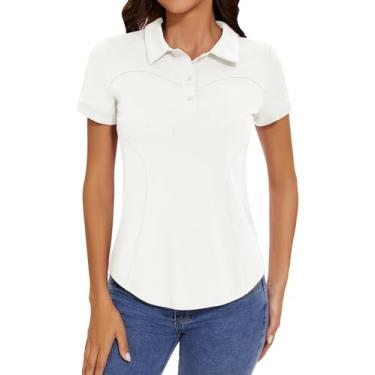 Imagem de TFSDOD Camisas de golfe femininas gola manga curta camiseta leve com absorção de umidade polo casual 3 botões roupas de golfe, Branco, P