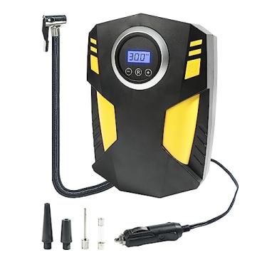 Imagem de YAKEFLY Compressor de ar portátil de inflador de pneu, bomba de pneu de carro 12V CC com medidor de pressão digital, desligamento automático de 150 PSI com pisca-pisca de LED de emergência, inflador de pneu de compressor de ar