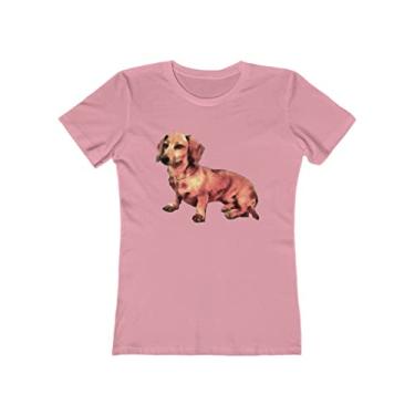 Imagem de Dachshund 'Simone' - Camiseta feminina de algodão torcido da Doggylips, Rosa claro sólido, P