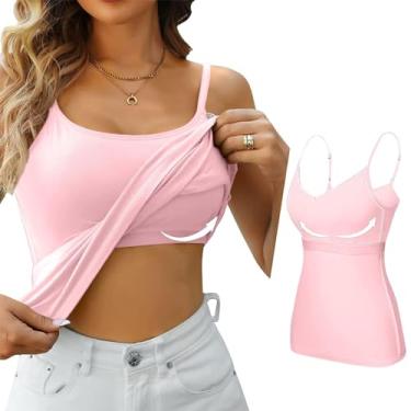 Imagem de Camisetas femininas com sutiã embutido 2024 verão alças ajustáveis com sutiã de prateleira, camisetas sexy elásticas, rosa, 3G