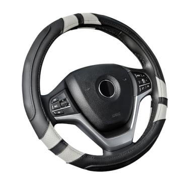 Imagem de Achiou Capa para volante de carro cinza universal 38 cm com contornos de aderência, couro para homens e mulheres, antiderrapante, respirável, macio e confortável
