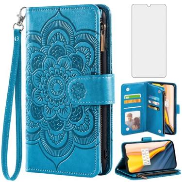 Imagem de Asuwish Capa de telefone para Tracfone BLU View 4 B135DL capa carteira com protetor de tela de vidro temperado e flor couro flip porta-cartão de crédito suporte celular azul vista 2 2023 View4 135DL