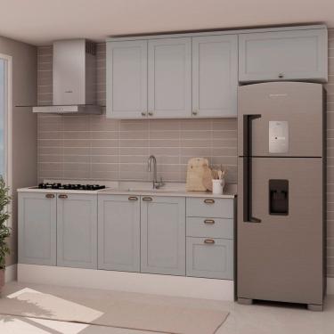 Imagem de Cozinha 4 Peças com Aéreo para Geladeira e Balcão com Tampo Impermeável para Cooktop 100% Mdf Branco/Cinza