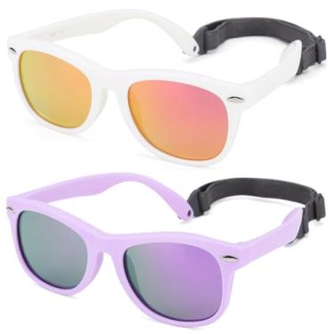 Imagem de LIU·WEN Óculos de sol polarizados fofos para bebês – Flexível dobrável com alça para recém-nascidos, meninos e meninas de 0 a 24 meses, Espelho B3 roxo/roxo + espelho branco/roxo vermelho, mdeium