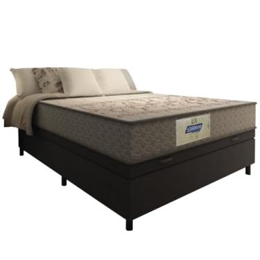 Imagem de Cama Box Baú Casal Colchão Molas Gazin Flora Cinza/Branco 138x188x63cm - Suporta Até 110 Kg Por Pessoa