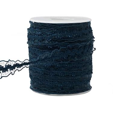 Imagem de JESEP YONG Fita elástica azul marinho com babados de 25 metros para costura de 1,9 cm com acabamento em renda de organza elástica de crochê para roupas e roupas para bricolage - roupas-enfeite -