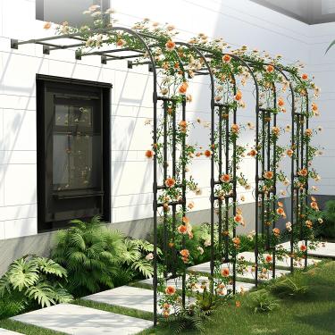 Imagem de Arco de jardim de meia face, arco de rosa de mandril de metal, arco de suporte de planta trepadeira, pérgula meia redonda para gramado de jardim interno e externo, fácil montagem, W150xH240c