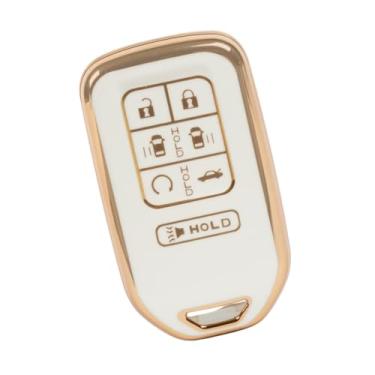 Imagem de MINIVAN CHIC- Key Fob Cover fit for Honda Odyssey 7 Button Remote- Fob Accessories with Easy-Press Enhancers for 2018 2019 2020 2021 2022 2023 2024 Elite Touring EXL Sport EX (White & Gold)