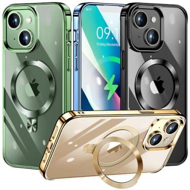 Imagem de TLIKEMISS [Anel de CD compatível com suporte invisível MagSafe] Capa magnética para iPhone 13 Mini, [amortecedor galvanizado sem amarelo][parece um iPhone nu] Capa fina transparente com suporte para