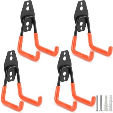 Imagem de LUPYJI Pacote com 4 ganchos de garagem resistentes, ganchos e ganchos utilitários de aço para montagem na parede, organização de armazenamento de garagem e cabides de ferramentas para ferramentas