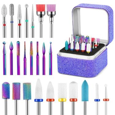 Imagem de Conjunto de 25 peças de brocas de unhas com suporte de strass, broca de unha de carboneto de cerâmica de 3/81 cm, removedor de cutículas, para salão doméstico, esmalte de gel acrílico, manicure,
