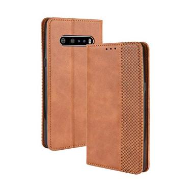 Imagem de Capa para LG V60 ThinQ 5G, capa flip carteira de couro para LG V60 ThinQ 5G, capa magnética retrô para celular, capa carteira com compartimentos para cartão