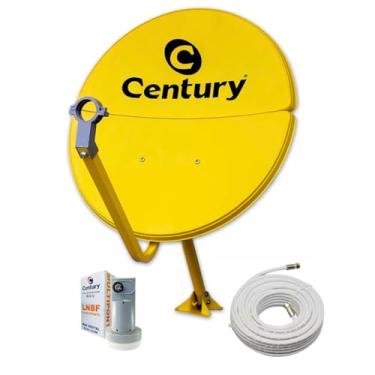 Imagem de Kit Antena KU Bipartida 60cm Amarela + LNBF Simples + Cabo 15M C/Conectores Century