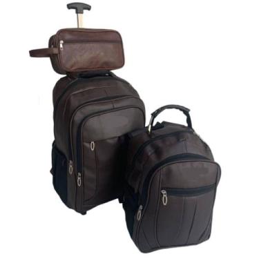Imagem de Kit 3 Peças Mala De Viagem Couro Bolsa Mochila Trabalho Impermeável Ma