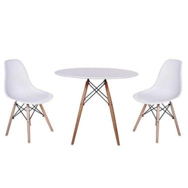 Imagem de kit Mesa Jantar Eiffel 90cm Branca + 2 Cadeiras Charles Eames - Branca