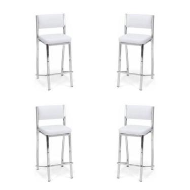 Imagem de Kit 4 Banquetas EMPILHÁVEL cromada Altura 65cm assento e encosto branc