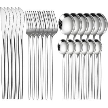 Imagem de Talheres faqueiro jogo de talheres 24 peças aparelho de jantar em inox