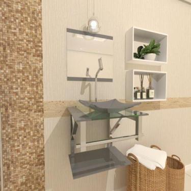 Imagem de Gabinete De Vidro Para Banheiro 40Cm Inox Prata Com Torneira - Cubas E