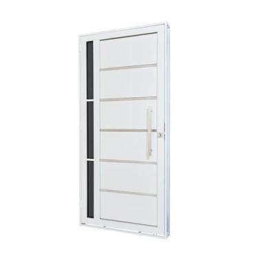 Imagem de Porta de Aço Lambri 215x100cm com Friso e Puxador Inox Vidro Lateral F