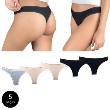 Imagem de Kit 5 Calcinhas Fio Dental Try Basics Algodão Cotton Básica Lisa Moda 