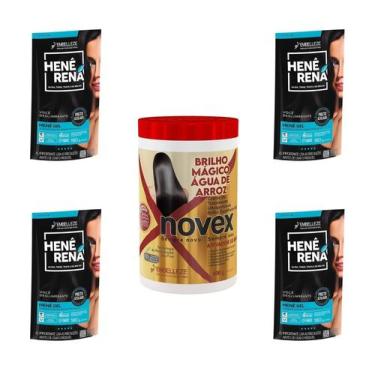 Imagem de Hene Em Gel Rena Preto Cafe 04x180gr Pouch+Brilho Magico Agua de Arroz
