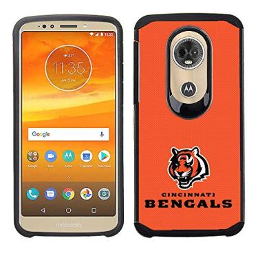 Imagem de Prime Brands Group Capa de celular para Motorola Moto E5 Plus/E5 Supra - Licenciado pela NFL Cincinnati Bengals - Capa traseira texturizada laranja em TPU preto