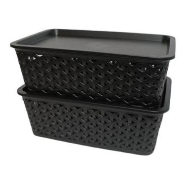Imagem de Kit 2 Caixas Cestos Organizadores 3l Rattan Com Tampa  - Plasnorthon, 