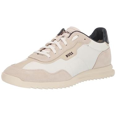 Imagem de BOSS Zayn Tênis masculino de couro de camurça discreto, dois tons, Branco/branco creme, 45