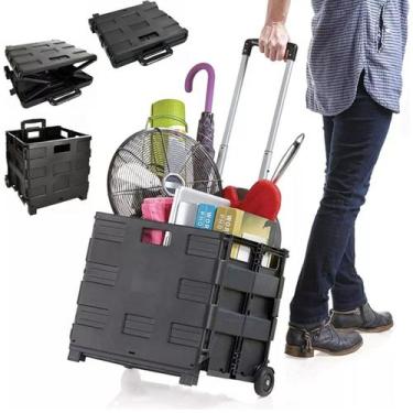 Imagem de Carrinho Cesto Compras Portátil Multiuso Dobrável Preto - Tesla Store