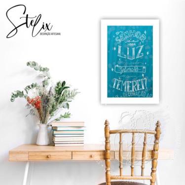 Imagem de Quadro Salmos 27 Lettering Exclusivo - Stelix, 29x20, Borda Branca