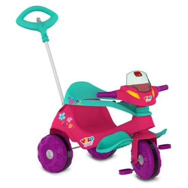 Imagem de Triciclo Velobaby G2 Rosa Passeio e Pedal Com Haste Removíve - Bandeir