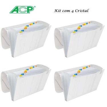 Imagem de Pasta Sanfonada Plastica A4 12 Div. Cristal Kit c/4 Pcs ACP