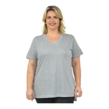 Imagem de Blusa Longa Mullet Plus Size Feminino - Vesttuario, G4, Cinza, Claro