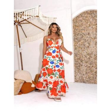 Imagem de Vestido longo estampado no tecido silk flow  cod:2032 - LALOKA, Branco