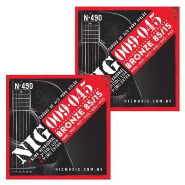 Imagem de Kit 2 Encordoamento Violão Aço Bronze .009 6 Cordas N490 NIG