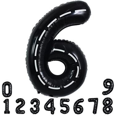 Imagem de TONIFUL Race Car Black Balloons Car Birthday Party Supplies,40 Inch Giant Jumbo Helium Foil Mylar Big Number 6 Digital Six Balloons for Boys Monster Truck Jam Car Theme Party Decorations