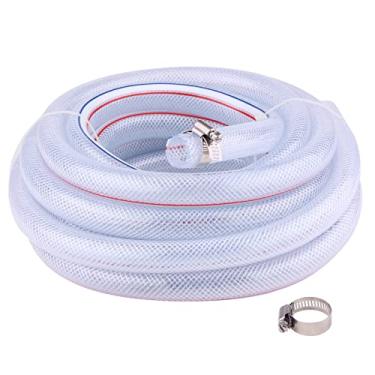 Imagem de DERPIPE Tubo de PVC trançado macio – 1,9 cm de diâmetro interno x 2,5 cm de diâmetro externo de alta pressão tubo de PVC flexível transparente tubo de vinil reforçado para água, óleo com 2 braçadeiras de mangueira (7,6 m)