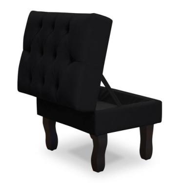 Imagem de Puff Baú Retrô Luis Xv Capitonado, Preto Pés De Madeira - SRJ Moveis