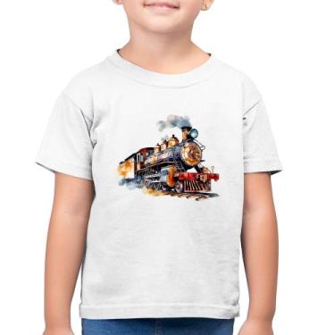 Imagem de Camiseta Algodão Infantil Trem Watercolor - Foca na Moda, Branco, 10