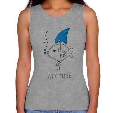Imagem de Regata Feminina Atitude Peixe Tubarão - Foca na Moda, Cinza, GGG