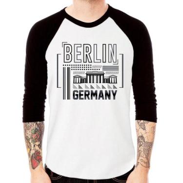 Imagem de Camiseta Raglan Berlim Alemanha Manga 3/4 - Foca na Moda, Branco, Pret