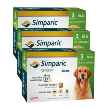 Imagem de Kit 3x Simparic antipulgas para Cães de 20,1 a 40Kg - 80mg - cx com 3 