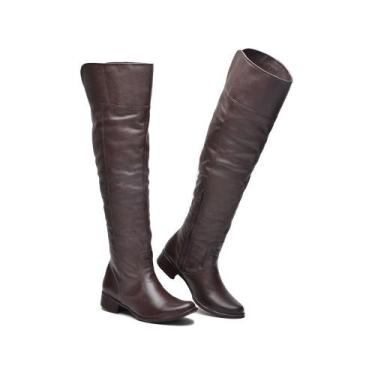 Imagem de Bota Feminina Over The Knee Couro Cano Alto Zíper Moderna - Mila Marqu