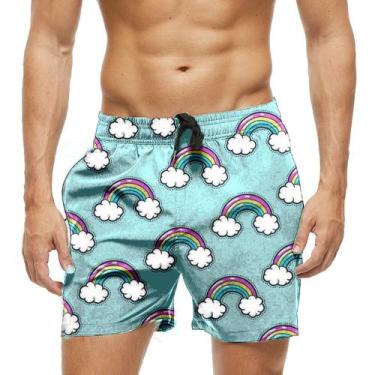Imagem de Short Praia Shorts Banho Bermuda Verão Arco-Íris Colorido Cartoon 930 