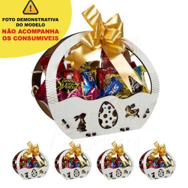 Imagem de 5 Cesta Mini Páscoa Mdf Branco Ifood Presente Chocolate Ovo - Madelumi