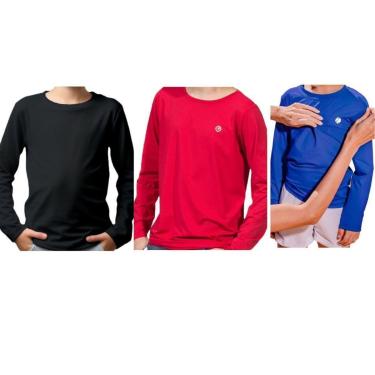 Imagem de Kit 3 Camisas Infantil Térmica Masculino de Praia Segunda Pele Uv50+ Proteção Solar-Masculino