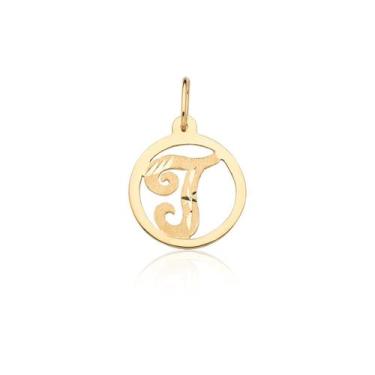 Imagem de Pingente Medalha Letra T Ouro 18k Puro - MAEHLER JOIAS, Dourado