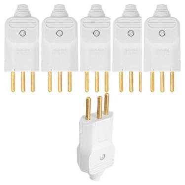 Imagem de Kit 6 plugue macho 10a 2p+t 180 250v margirius branco