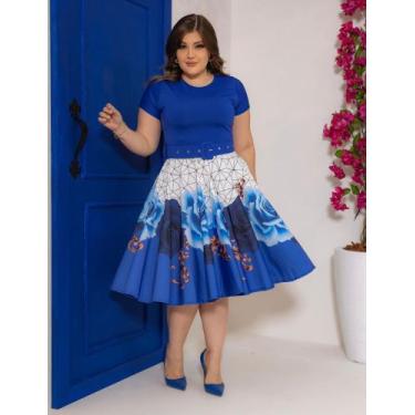 Imagem de Vestido Godê Azul Bic Florido com Cinto - ROSANA FASHION, G3